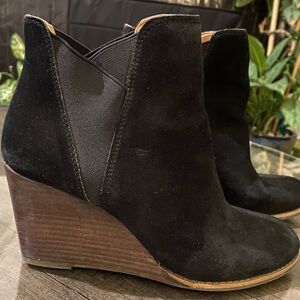 Lucky Brand Black Suede Wedge Booties